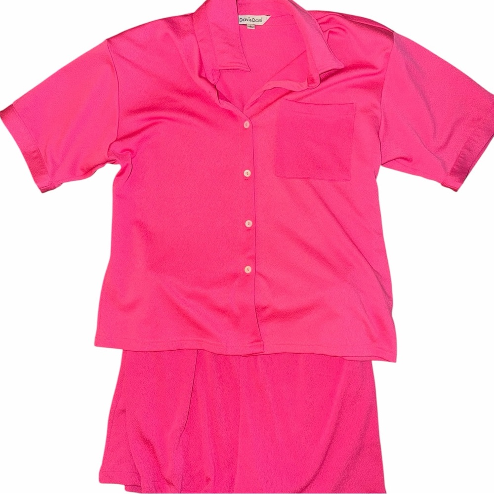 DAVI & DANI Hot Pink Short Sleeve Button-Up Pajama Set